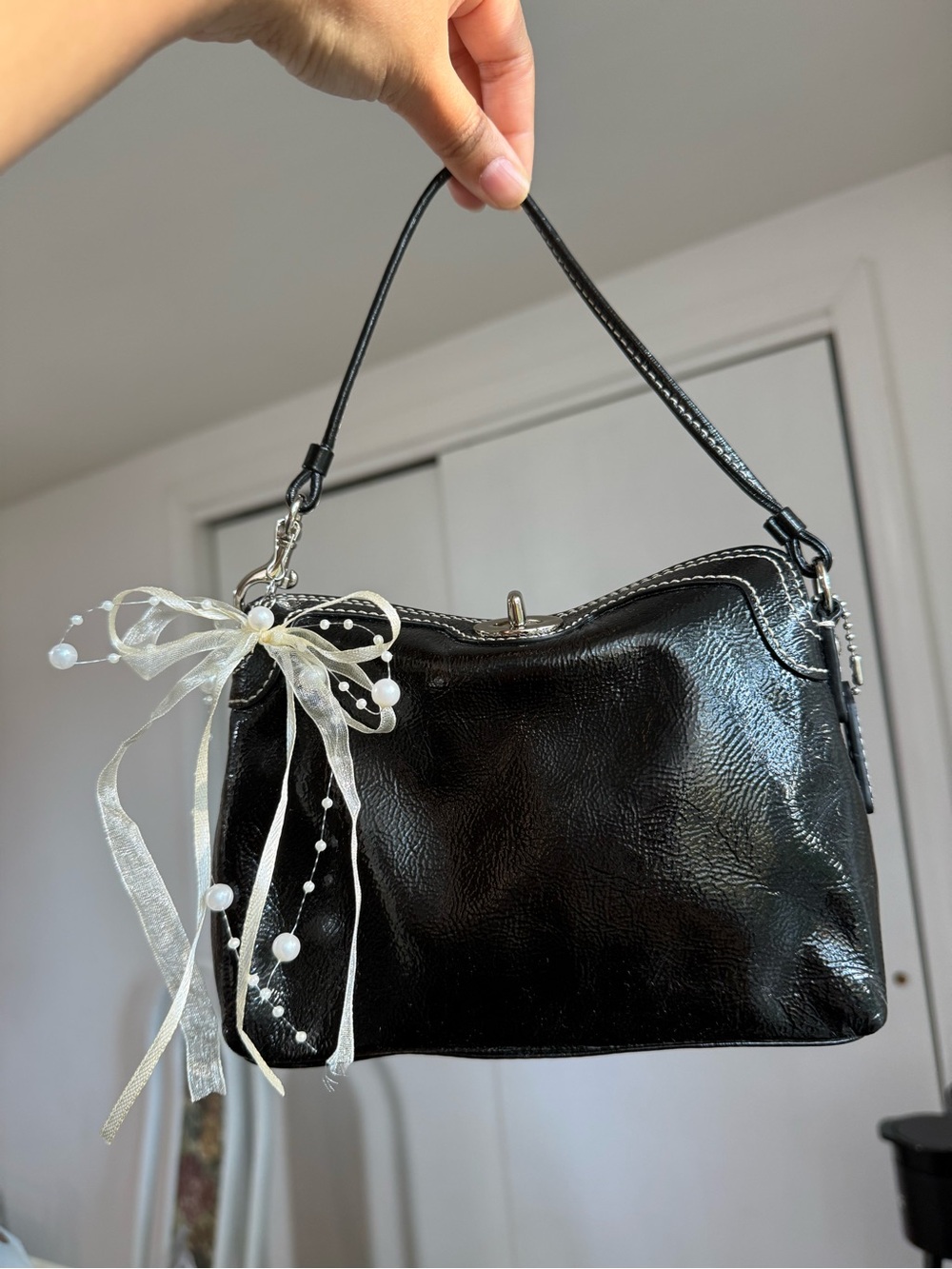 Vintage Coach Black Patent Leather Wristlet Pouch